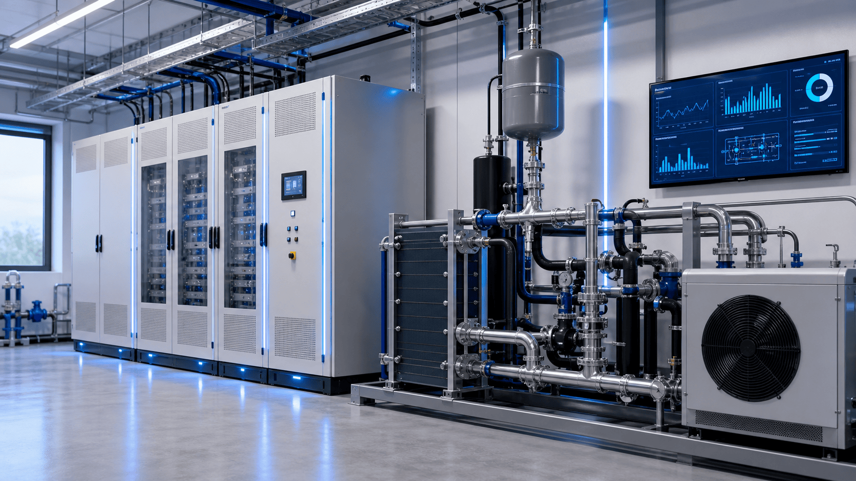Instalacja elektroniki mocy, chłodzenia i monitorowania energii