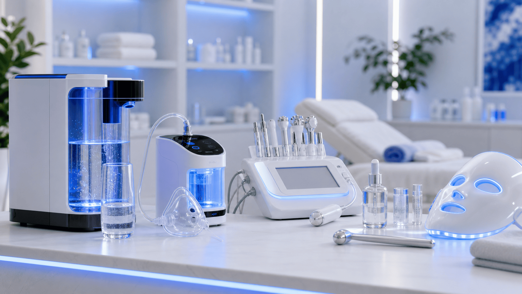 Nowoczesne urządzenia wellness i wody wodorowej w jasnym gabinecie